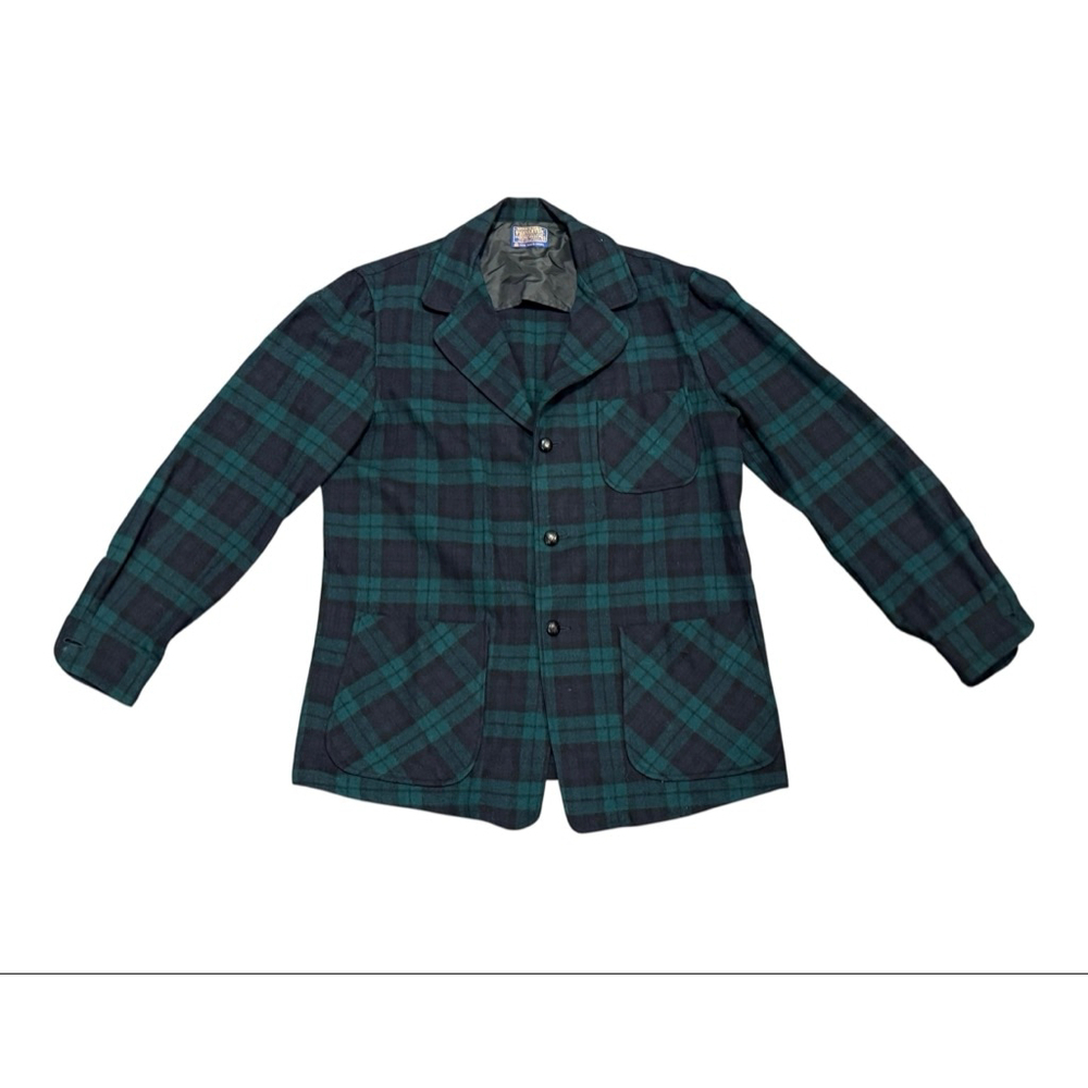 Vintage 50s Pendleton Men’s Green/Navy Plaid Sports Blazer Shacket Sz Medium​ - Picture 2 of 7